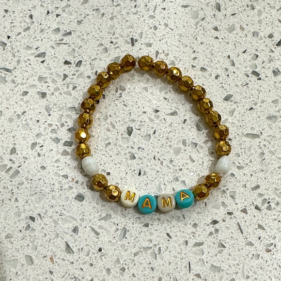 Jewelry - Chic Mama Beaded Stretch Bracelet – Gold & White & Blue